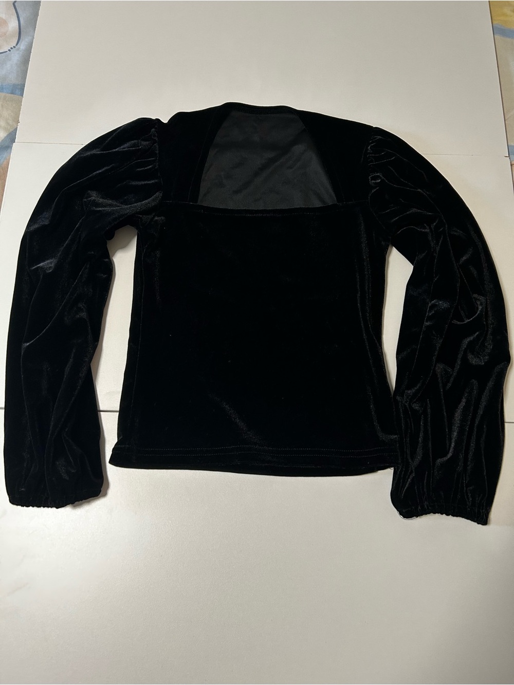 Black Velvet Puff-Sleeve Shirt
